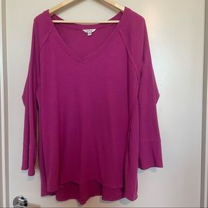 Wild Fox Haley Brushed Top XL Elderberry Long Sleeve V-Neck Wildfox Knit Pink